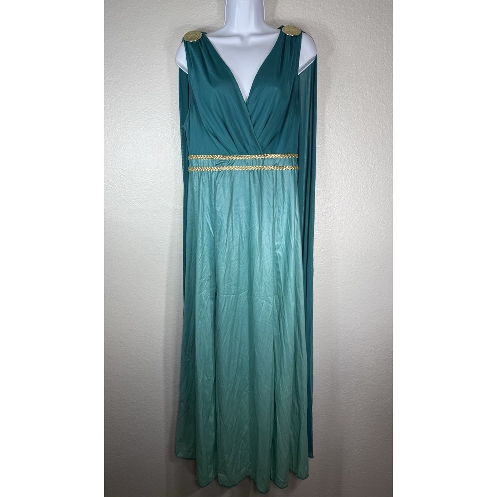 Spirit Halloween Costume Aphrodite Goddess Of Love Long Teal Dress Adult L